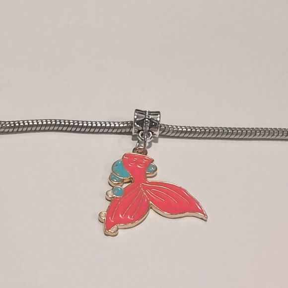 Silver Mermaid Tail with Bubbles Enamel Dangle Charm for Pandora‎ Style Bracelet - Picture 1 of 4